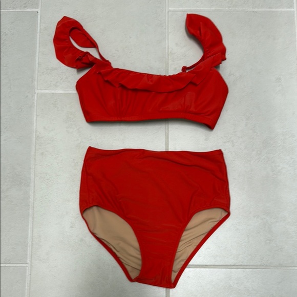 J. Crew Red Ruffled Bikini Set - Picture 1 of 8
